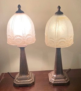 lot 127 image: Pair of Vintage Boudoir Lamps with Glass Lamp Shades