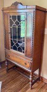 lot 75 image: Vintage Glass Front Cabinet with Drawer