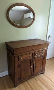 lot 84 image: Antique Wood Dry SinkCabinet and Wall Mirror