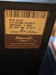 lot 96 image: Klipsch RC25 Center Speaker