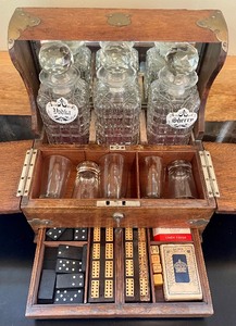 lot 211 image: Antique Victorian Era Oak Tantalus