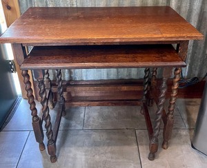 lot 215 image: Vintage English Charles II Revival Nesting Tables Set with Barley Twist Legs