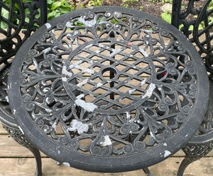 lot 228 image: Vintage Metal Parlor Table and Two Chairs