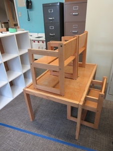lot 807 image: WOODEN KIDDIE TABLE AND CHAIRS