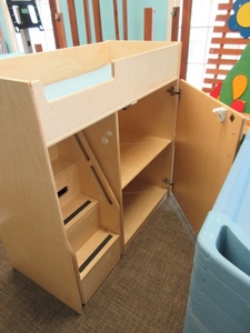 lot 809 image: CHILDRENS FACTORY CHANGING TABLE WITH PAD, STEPS AND STORAGE