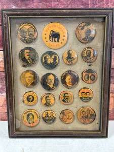 lot 25 image: Framed Presidential Pins 12x15