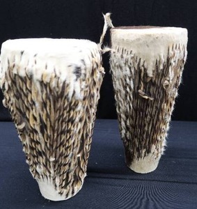 lot 26 image: AFRICAN ANIMAL HIDE SHAKER DRUM