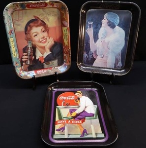 lot 91 image: TRIO OF COKE TRAYS VINTAGE OLD