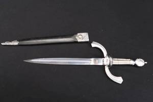 lot 158 image: BLACK AND SILVER DAGGER AND SHEATH