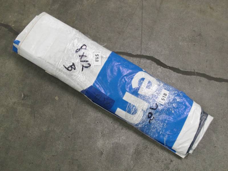 lot 295 image: 8 x 12 9 oz. Black Vinyl Tarp w Advertisement  Reused Billboard  9 mil Lightweight Heavy Duty - A Grade