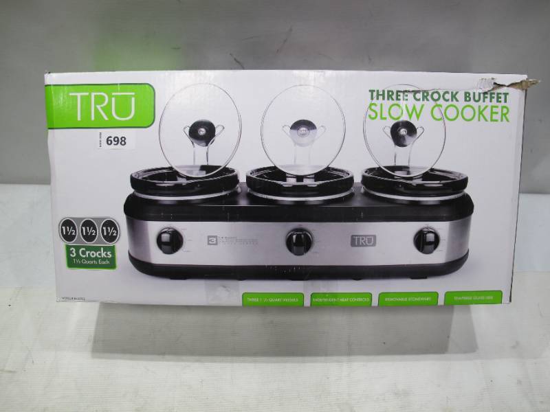 TRU Triple Slow Cooker Buffet Server Set - Silver, Sky Groups Christmas in  July Auction - Summer, Outdoor, Tarps, Clothing, Housewares, Arcades, and  Tons More!!
