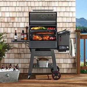 lot 205 image: NEW Members Mark Pro Series Pellet Smoker Grill - Bad Table Mounts  Grease Catch