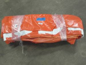 lot 282 image: 18 x 48 9 oz. Black Vinyl Tarp w Advertisement  Reused Billboard  9 mil Lightweight Heavy Duty - A Grade