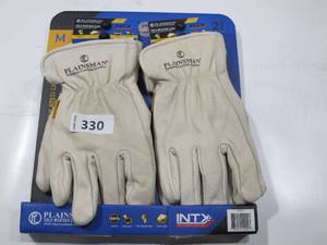 lot 330 image: NEW Plainsman Premium Cowhide 100% Leather Gloves Fleece Lined Insulated M, 2 Pack