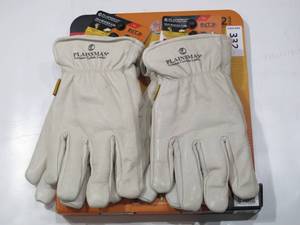 lot 332 image: NEW Plainsman Premium Cowhide 100% Leather Gloves Fleece Lined Insulated XL, 2 Pack