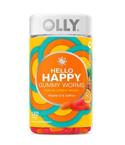 lot 334 image: NEW OLLY Hello Happy Gummy Worms, Mood Balance Support with Vitamin D, Tropical Zing (130 ct.)