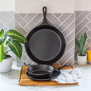 lot 336 image: NEW Lodge Cast Iron 3-Piece Cookware Set, Includes 8 Skillet, 10.5 Griddle, 13.25 Skillet