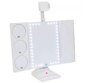 lot 366 image: NEW GloTech Cosmetic Mirror with Bluetooth Capability, LED Lights and Magnification (10x,5x,3x)