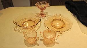 Pink depression era matching glass ...