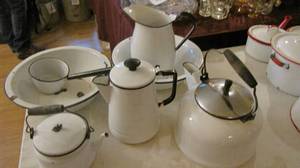 White with black trim enamelware se...