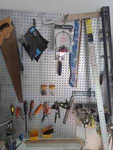 lot 71 image: Hand Tools - Hand Saws, Rad Band, Concrete Trowel, 48 Square, Bar Level, Screwdrivers, Misc. Tools and Hardware