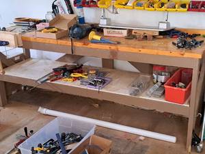 lot 126 image: Wood Top  Metal Workbench 2-tier with Vise