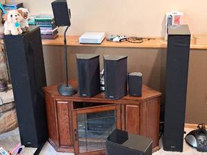 lot 55 image: Definitive (7) Stereo Speakers with One Speaker Stand