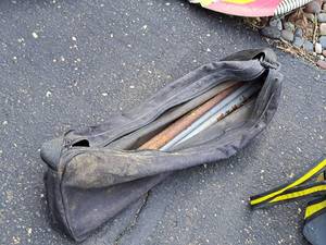 lot 210 image: Lot of (4) Horseshoe Stakes with Case