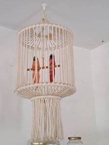 lot 248 image: Decorative Hanging Bird Cage with Faux Birds