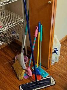 lot 386 image: Lot of  Misc. Cleaning Supplies - Brooms, Dusters