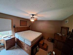 lot 38 image: Bedroom Set - Bed, Dresser, Side Table (x2), Bed Step
