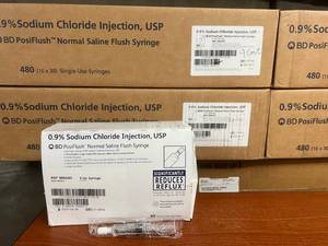 lot 28 image: 4 Cases (480 Syringescs) BD PosiFlush Normal Saline Flush Syringes 0.9% Sodium Chloride - Expiration 425&nbspSee Description & Pictures For Details