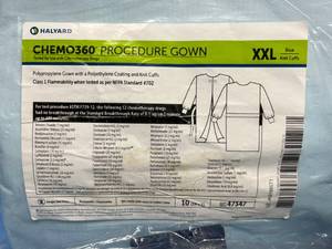 lot 30 image: Lot Of New In Package - Halyard CHEMO360 Polypropylene Procedure Gown with a Polyethylene Coating and Knit Cuffs - Size XXL & L Plus Halyard Laminated Comfort Gown with Thumb Hooks - Size L&nbspSee Description & Pictures For Details