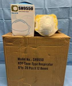 lot 32 image: MSRP $480  1 Case (240 MasksCase) NEW SH9550 N95 Particulate Respirator NIOSH Approved -&nbspdesigned to achieve a very close facial fit and very efficient filtration of airborne particles See Description & Pictures For Details