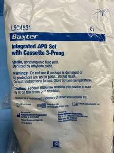lot 34 image: MSRP $3000 1 Case (30 OUT OF BOX) NEW Baxter Integrated APD Set with Cassette 3-Prong L5C4531 - Expiration 327 See Description & Pictures For Details