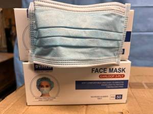 lot 37 image: MSRP $300  1 Case (2000 Masks) NEW Dymex 3 Ply Face Mask Plus Various Boxes Of NEW Disposable Protective Face Masks Including Halyard Level 3 Fluidshield Fog Free Surgical Masks & Particulate Respirator Masks 
