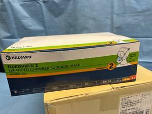 lot 39 image: MSRP $350 1 Case (400Case) NEW FLUIDSHIELD Level 2 Expanded Chamber Surgical Masks With SO SOFT Lining, High Clarity WrapAround Visor
