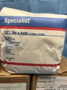lot 68 image: MSRP $300  2 Cases NEW Essity Specialist 100 Cotton Undercast Padding - &nbspCotton Cast Padding 3 x 4 yards. Made of 100% cotton fibers. It is designed to provide undercast protection and wick body exudates. Expiration 527