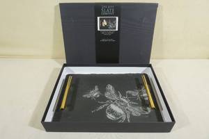 lot 32 image: The Just Slate Company Medium Natural Slate Serving Tray with Etched Bee and Handles