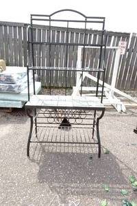 lot 155 image: Bakers Rack with Glass Shelves and Mosaic Tiles - 74x21x40
