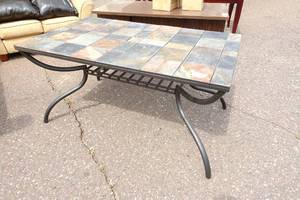 lot 156 image: Metal Frame Kitchen Table with Mosaic Tiles - 60 x 36 x 30