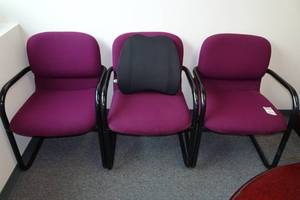 lot 198 image: 3 Purple Lobby Chairs with a Back Support Cushion - 22.5x24x32 Seat Height 20