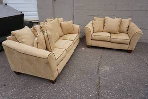 lot 125 image: Beige Micro Fiber CouchLove Seat Set