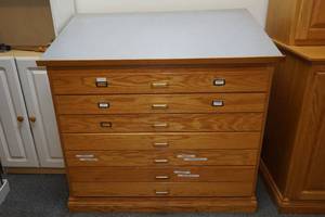 lot 385 image: Angled Top Draft Table with Blueprint Drawers