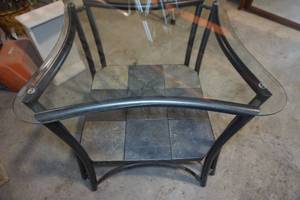 lot 157 image: Glass Top Side Table with Mosaic Tiles - 30x30x26