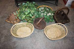 lot 183 image: 8 Woven Baskets with 2 Artificial Plants