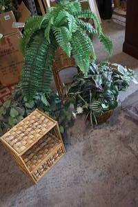 lot 185 image: 3 Artificial Plants with Stand, Shelf and Baskets