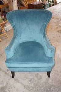 lot 220 image: Blue Suede Chair - 31x40x36 Seat Height 18