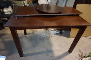 lot 602 image: Wood High Top Kitchen Table with 18 Leaf and 22 Lazy Susan -36x54x36