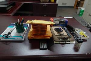 lot 370 image: Assorted Office Supplies -Clip Boards, Label Maker, Staplers, Printer Paper